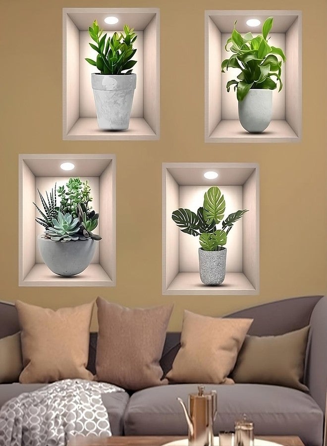 KERMIS 3D Wall Paper Stickers | Sqare Bonsai Printed Pot Sticker Wallpaper Self Adhesive Stickers | 3D DIY Frame Size -30 cm x 30 cm (Pack of - 4pcs) - Image 1